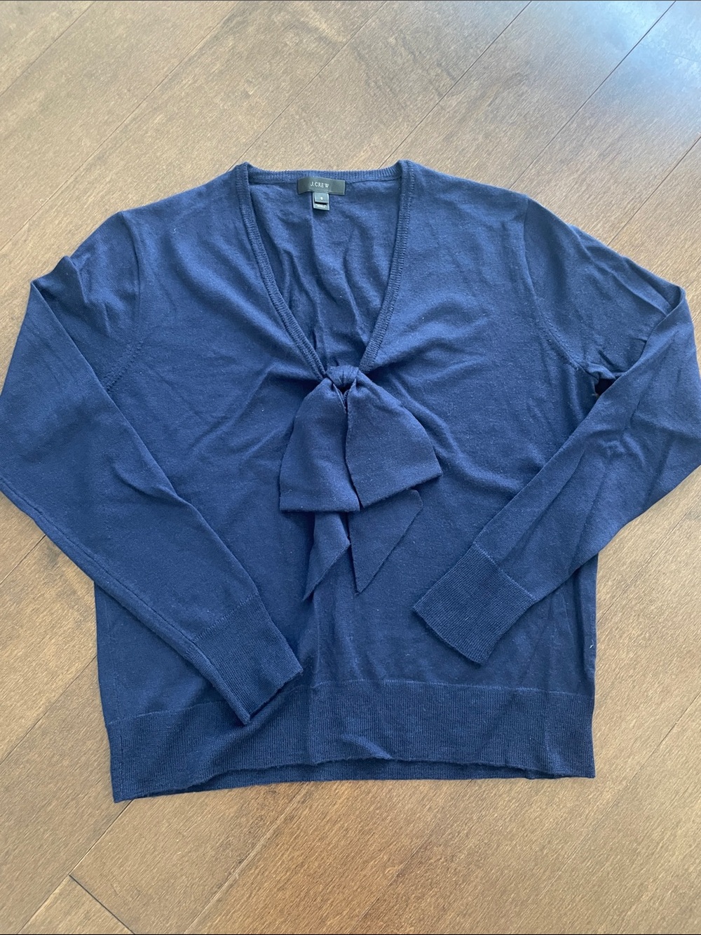 J. Crew Navy V-Neck Tie-Bow Sweater - Women's